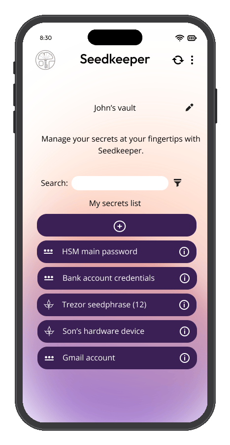 Deleting a password in the Seedkeeper App