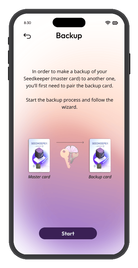 Backup pairing animation in the Seedkeeper App